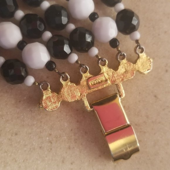 RARE JOSE MARIA BARRERA DECO HOLIDAY BLACK WHITE EVENING CRYSTAL STRAND BRACELET - Picture 2 of 9